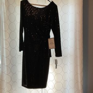 Betsey and Adam Black Knit Sequin Shift Dress | Size 12